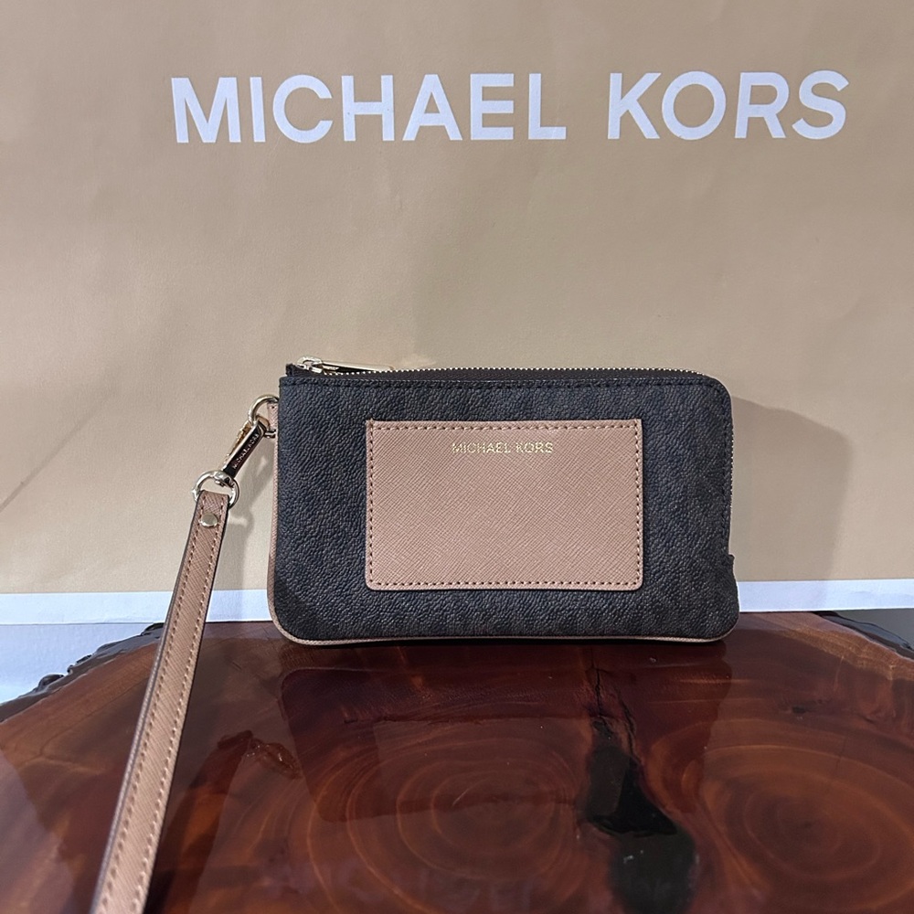 Michael Kors Brown and Tan Wristlet